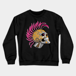 Tattooed Robot Skull with Pink Mohawk Crewneck Sweatshirt